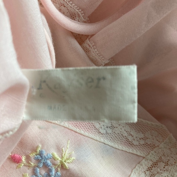 Vintage Pink Kayser Embroidered Flower Pockets House Dress Robe Small - Picture 11 of 12